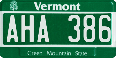 VT license plate AHA386
