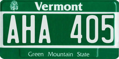VT license plate AHA405