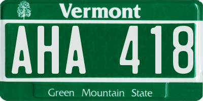 VT license plate AHA418