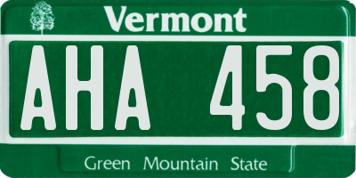 VT license plate AHA458