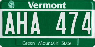 VT license plate AHA474