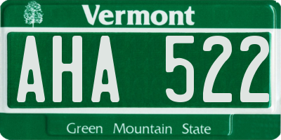 VT license plate AHA522