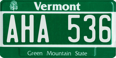 VT license plate AHA536