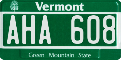 VT license plate AHA608