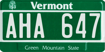 VT license plate AHA647