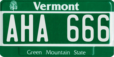 VT license plate AHA666