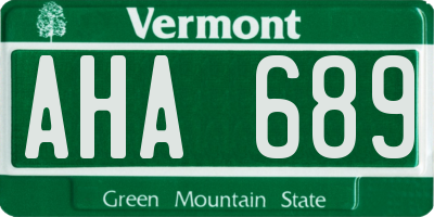 VT license plate AHA689