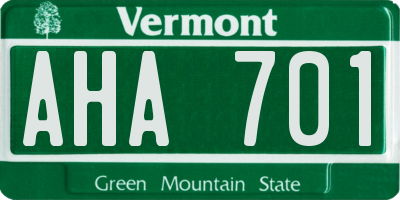 VT license plate AHA701