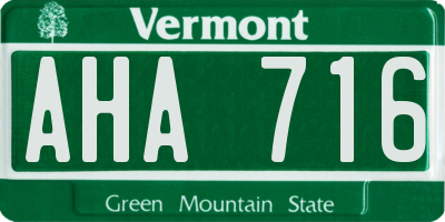 VT license plate AHA716