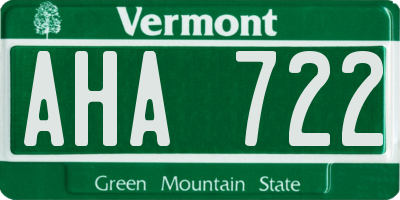 VT license plate AHA722