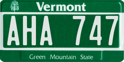 VT license plate AHA747