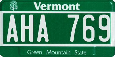 VT license plate AHA769