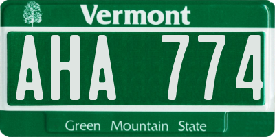 VT license plate AHA774