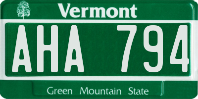 VT license plate AHA794
