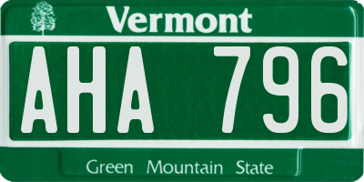 VT license plate AHA796