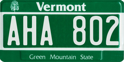 VT license plate AHA802