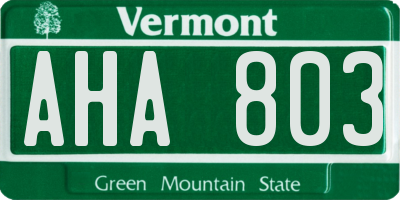 VT license plate AHA803