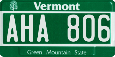 VT license plate AHA806