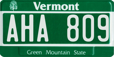 VT license plate AHA809