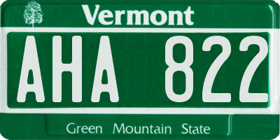 VT license plate AHA822