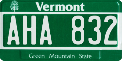 VT license plate AHA832