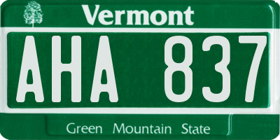 VT license plate AHA837