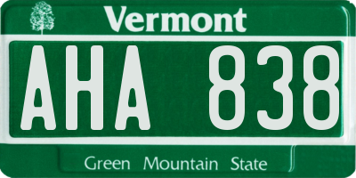 VT license plate AHA838