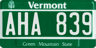 VT license plate AHA839