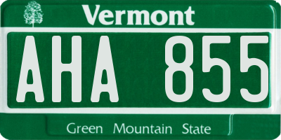 VT license plate AHA855
