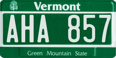 VT license plate AHA857