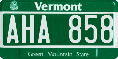 VT license plate AHA858
