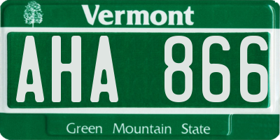 VT license plate AHA866
