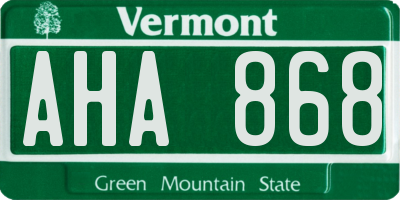 VT license plate AHA868