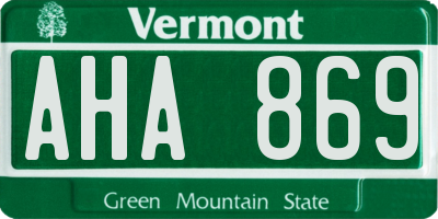 VT license plate AHA869