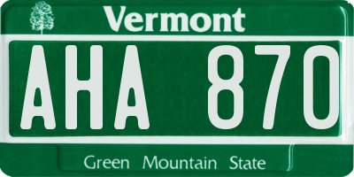 VT license plate AHA870