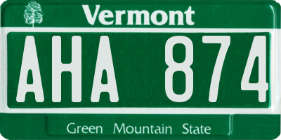 VT license plate AHA874
