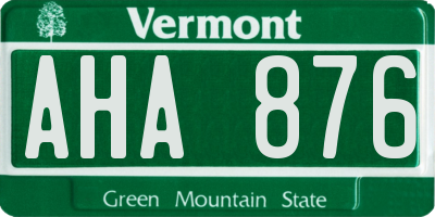 VT license plate AHA876