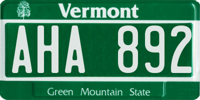 VT license plate AHA892