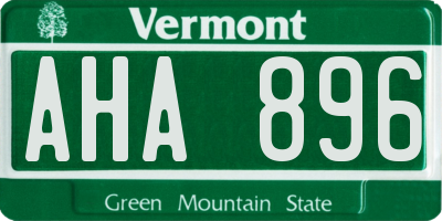 VT license plate AHA896