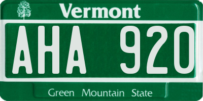 VT license plate AHA920