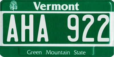 VT license plate AHA922