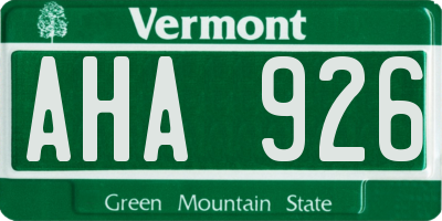 VT license plate AHA926