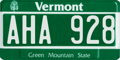 VT license plate AHA928