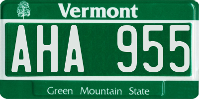 VT license plate AHA955