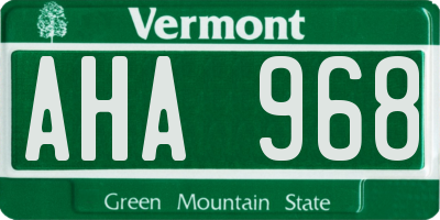 VT license plate AHA968