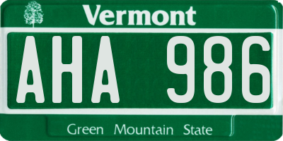 VT license plate AHA986