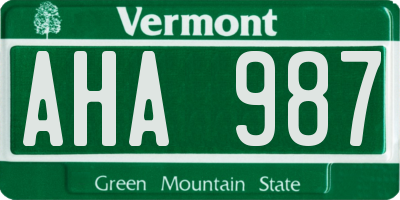 VT license plate AHA987