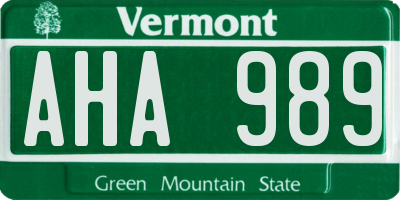 VT license plate AHA989