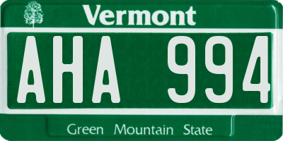 VT license plate AHA994