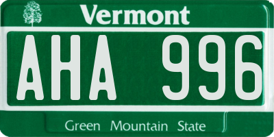 VT license plate AHA996